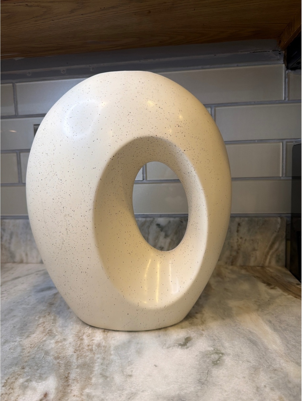 Sporvil Ceramics Large Modernist Donut Vase  Made in Portugal Cream Speckled 11"